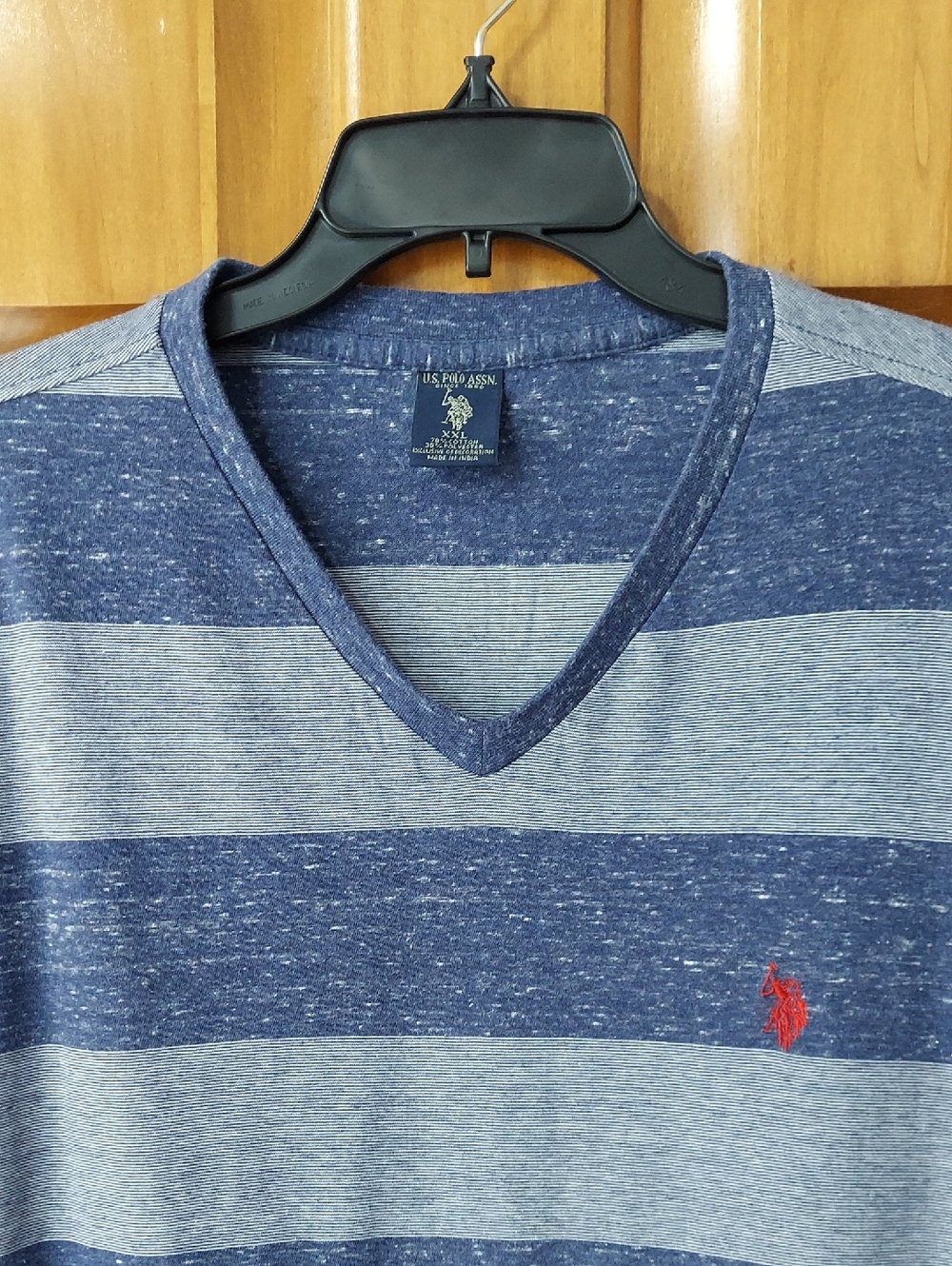 U.S. Polo Assn. Striped Blue Heayher V-Neck Tee, Relaxed Fit, Size XXL, Like New